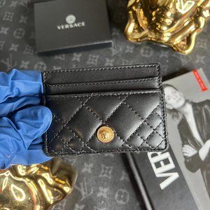 Versace Medusa Black Quilted Leather Wallet Card Holder